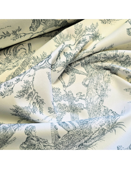 Tissu, Demi-Natté Toile de Jouy, Vert, Laize 280 cm, Coton d'Ameublement 220g/m²