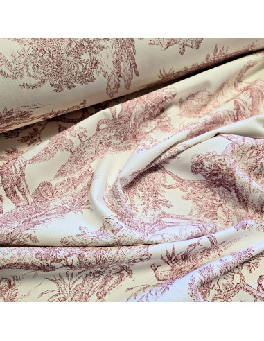 Tissu, Demi-Natté Toile de Jouy, Rouge Carmin, Laize 280 cm, Coton d'Ameublement 220g/m²
