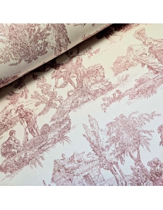 Tissu, Demi-Natté Toile de Jouy, Rouge Carmin, Laize 280 cm, Coton d'Ameublement 220g/m²