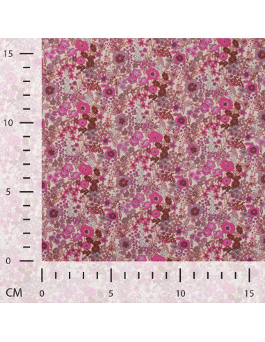 Tissu, Popeline de Coton Fleurie Digitale, Roses, Laize 150 cm, 100% Coton 75g/m²