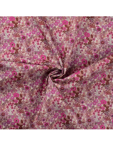 Tissu, Popeline de Coton Fleurie Digitale, Roses, Laize 150 cm, 100% Coton 75g/m²