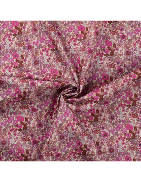 Tissu, Popeline de Coton Fleurie Digitale, Roses, Laize 150 cm, 100% Coton 75g/m²
