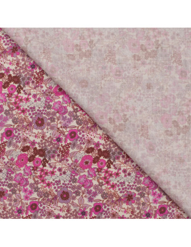 Tissu, Popeline de Coton Fleurie Digitale, Roses, Laize 150 cm, 100% Coton 75g/m²