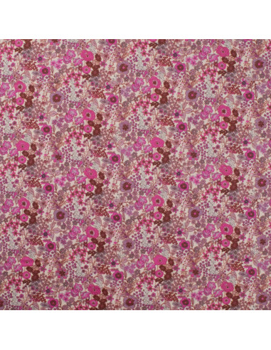 Tissu, Popeline de Coton Fleurie Digitale, Roses, Laize 150 cm, 100% Coton 75g/m²