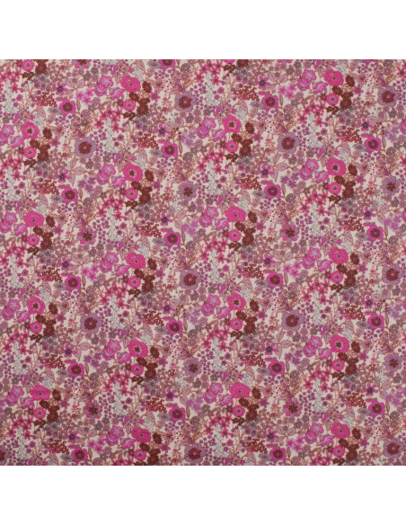 Tissu, Popeline de Coton Fleurie Digitale, Roses, Laize 150 cm, 100% Coton 75g/m²