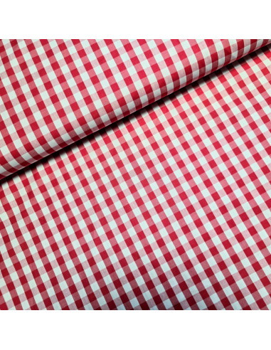 Tissu, Vichy Carreaux Moyens, Rouge et Blanc, Laize 144 cm, 100% Coton 110g/m²