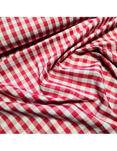 Tissu, Vichy Carreaux Moyens, Rouge et Blanc, Laize 144 cm, 100% Coton 110g/m²