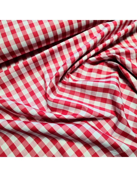 Tissu, Vichy Carreaux Moyens, Rouge et Blanc, Laize 144 cm, 100% Coton 110g/m²