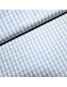 Tissu, Vichy Carreaux Moyens 10x10mm, Bleu Ciel et Blanc, Laize 144 cm, 100% Coton 110g/m²