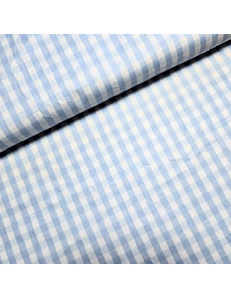 Tissu, Vichy Carreaux Moyens 10x10mm, Bleu Ciel et Blanc, Laize 144 cm, 100% Coton 110g/m²
