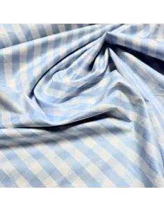 Tissu, Vichy Carreaux Moyens 10x10mm, Bleu Ciel et Blanc, Laize 144 cm, 100% Coton 110g/m² 2