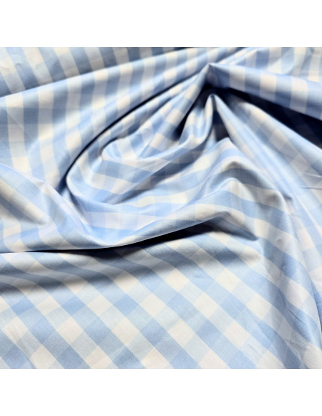 Tissu, Vichy Carreaux Moyens 10x10mm, Bleu Ciel et Blanc, Laize 144 cm, 100% Coton 110g/m²