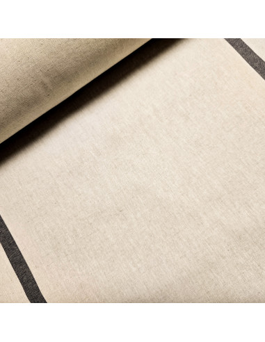 Tissu, Toile Rayée, Noir, Laize 61 cm, Coton et Lin 200g/m²