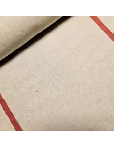 Tissu, Toile à Torchon Rayée, Rouge, Laize 61 cm, Coton et Lin 200g/m²