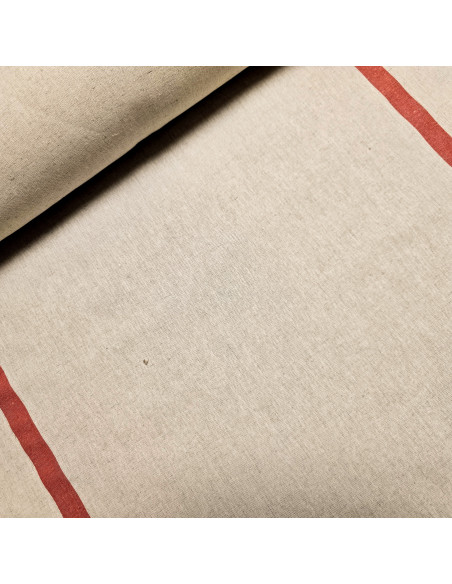 Tissu, Toile à Torchon Rayée, Rouge, Laize 61 cm, Coton et Lin 200g/m²