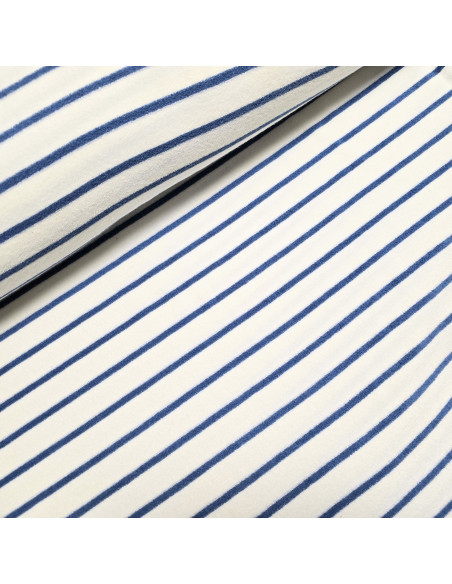 Tissu, Jersey Éponge Rayures, Bleu, Laize 155 cm, Coton Polyester Doux