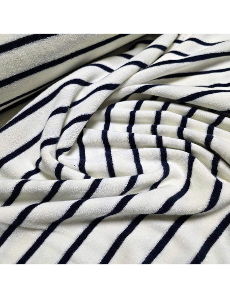 Tissu, Jersey Éponge Rayures, Noir Classique, Laize 155 cm, Coton Polyester Doux Absorbant