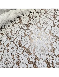 Tissu, Dentelle Fleurie, Blanc Pur, Laize 146 cm, 100% Polyester