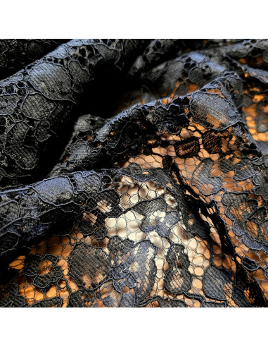 Tissu, Dentelle Fleurie, Noir Intense, Laize 146 cm, 100% Polyester