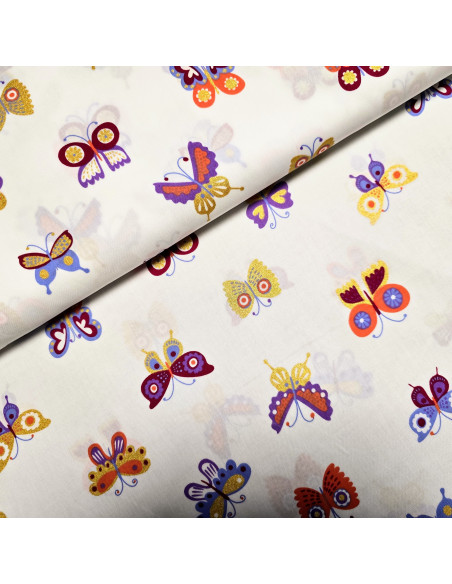 Popeline de coton, papillons lurex