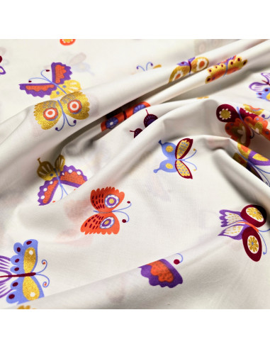 Popeline de coton, papillons lurex