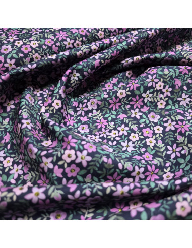 Tissu, Popeline de Coton Fleurie, Multicolore, Laize 150 cm, 100% Coton 163g/m²
