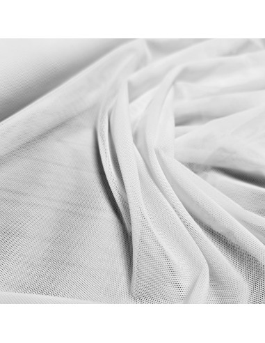 Tissu, Maille Fine Stretch Tulle Élastique, Blanc Pur, Laize 145 cm, Polyamide Spandex 116g/ml