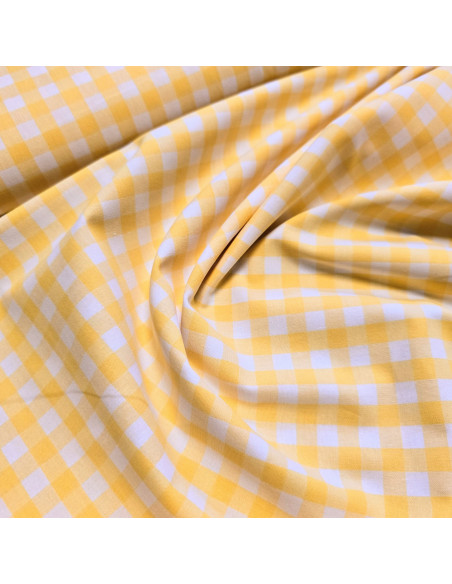 Tissu, Vichy Carreaux Moyens, Jaune et Blanc, Laize 144 cm, 100% Coton 110g/m²