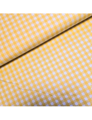 Tissu, Vichy Carreaux Moyens, Jaune et Blanc, Laize 144 cm, 100% Coton 110g/m²