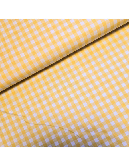 Tissu, Vichy Carreaux Moyens, Jaune et Blanc, Laize 144 cm, 100% Coton 110g/m²