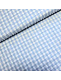 Tissu, Vichy Carreaux Moyens, Bleu Clair et Blanc, Laize 144 cm, 100% Coton 110g/m²