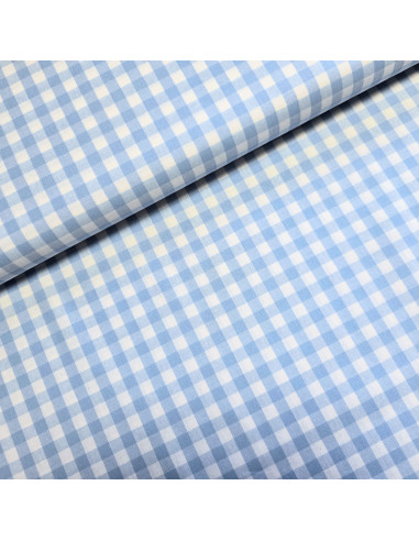Tissu, Vichy Carreaux Moyens, Bleu Clair et Blanc, Laize 144 cm, 100% Coton 110g/m²