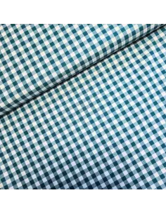 Tissu, Vichy Carreaux Moyens, Vert Canard et Blanc, Laize 144 cm, 100% Coton 110g/m²
