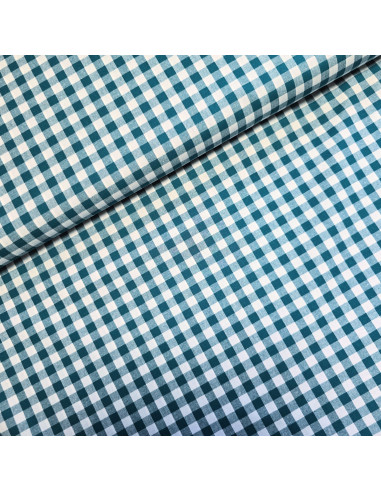 Tissu, Vichy Carreaux Moyens, Vert Canard et Blanc, Laize 144 cm, 100% Coton 110g/m²