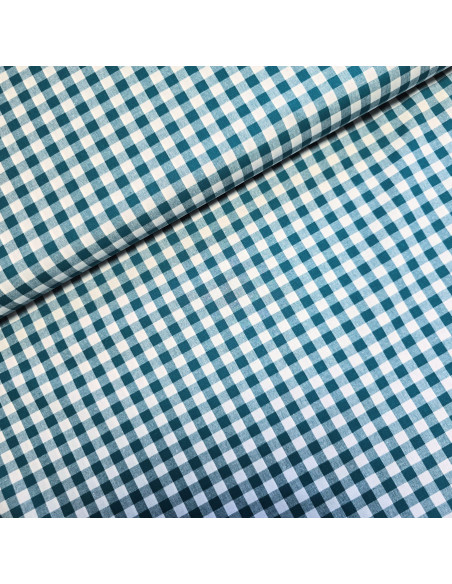 Tissu, Vichy Carreaux Moyens, Vert Canard et Blanc, Laize 144 cm, 100% Coton 110g/m²