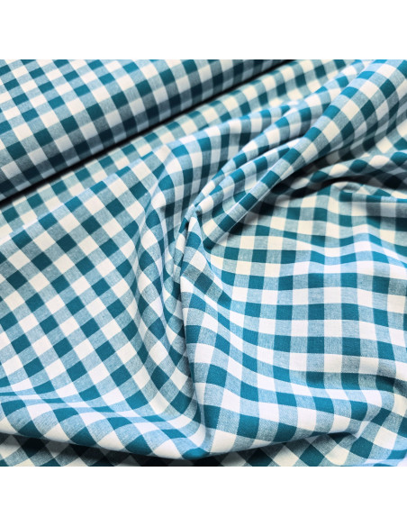 Tissu, Vichy Carreaux Moyens, Vert Canard et Blanc, Laize 144 cm, 100% Coton 110g/m²