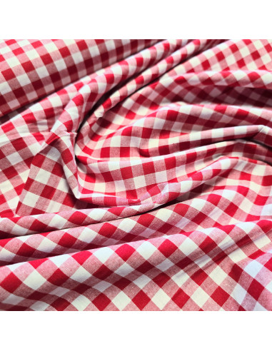 Tissu, Vichy Carreaux Moyens (10x10mm), Rouge et Blanc, Laize 144 cm, 100% Coton 110g/m²