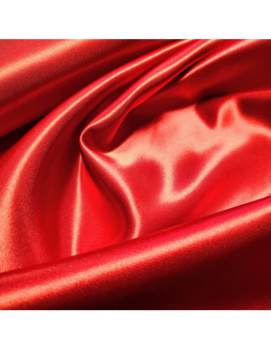 Tissu, Doublure Satin Unie, Rouge Vif, Laize 150 cm, 100% Polyester