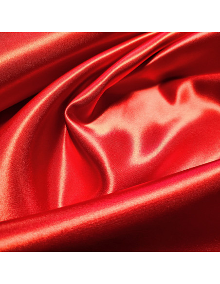 Tissu, Doublure Satin Unie, Rouge Vif, Laize 150 cm, 100% Polyester