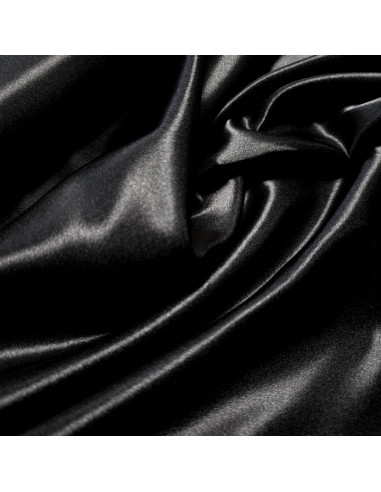 Tissu, Doublure Satin Unie, Noir Intense, Laize 150 cm, 100% Polyester