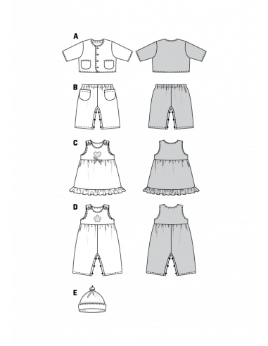Patron Burda 9831 - Ensemble Bébé de 1 à 12 mois