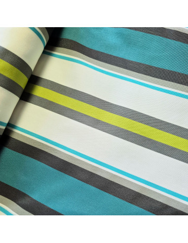 Tissu, Toile Transat Rayures, Bleu Lagon, Laize 45 cm, Dralon & Polypropylène Traité Anti-UV