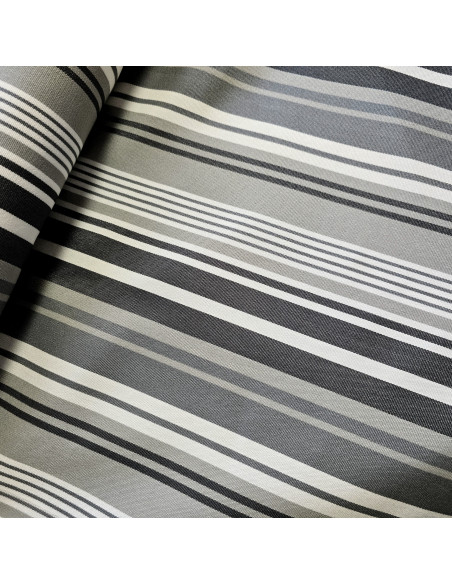 Tissu, Toile Transat Rayures, Gris La Rochelle, Laize 45 cm, Dralon & Polypropylène Extérieur