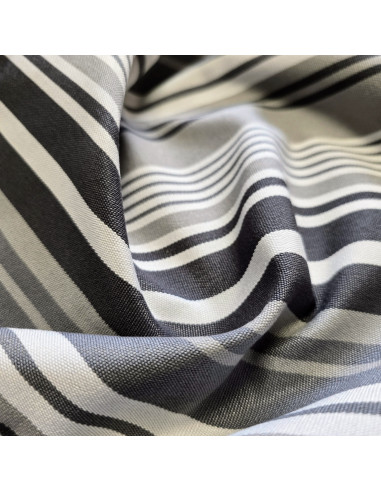 Tissu, Toile Transat Rayures, Gris La Rochelle, Laize 45 cm, Dralon & Polypropylène Extérieur