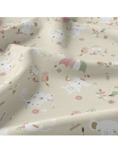 Cretonne de coton, petits animaux nubio crème 2