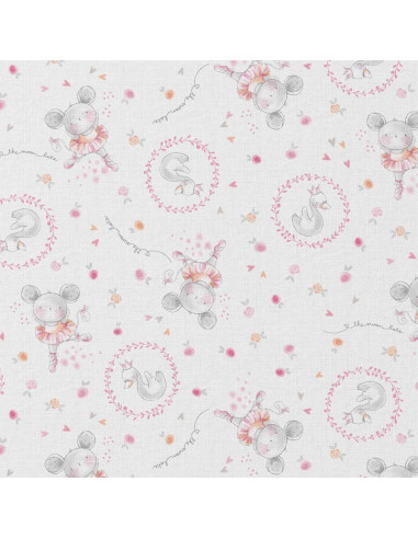 Tissu, Cretonne de Coton Impression Numérique, Lac des Cygnes Multicolore, Laize 150 cm, 100% Coton