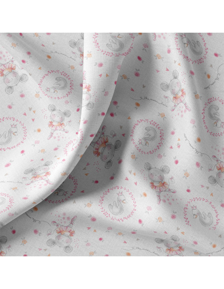 Tissu, Cretonne de Coton Impression Numérique, Lac des Cygnes Multicolore, Laize 150 cm, 100% Coton