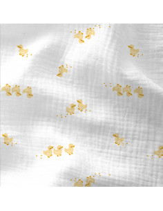 Tissu, Double Gaze Imprimée Cannetons, Blanc, Laize 130 cm, 100% Coton Oeko-Tex 130g/m²