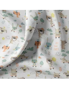 Tissu, Cretonne de Coton, Imprimé Animaux Rigolos, Laize 150 cm, 100% Coton Oeko-Tex 2