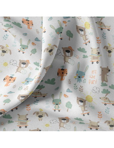 Tissu, Cretonne de Coton, Imprimé Animaux Rigolos, Laize 150 cm, 100% Coton Oeko-Tex